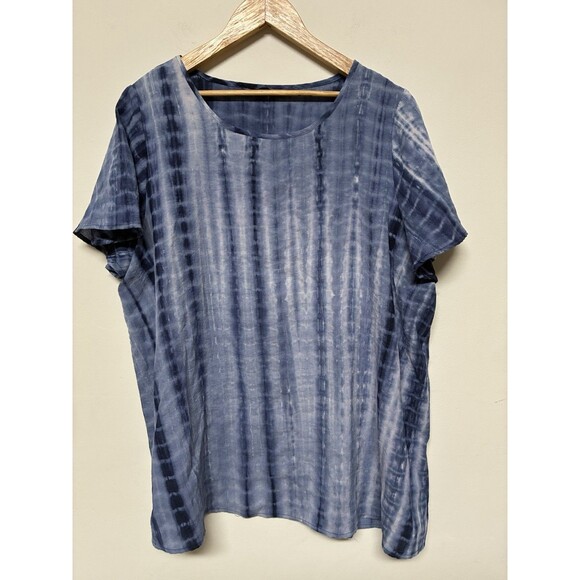 Tie-Dye Tops - Bloom Chic Blue Tie Dye Linen Blend Blouse Size 18-20 Boho Coastal